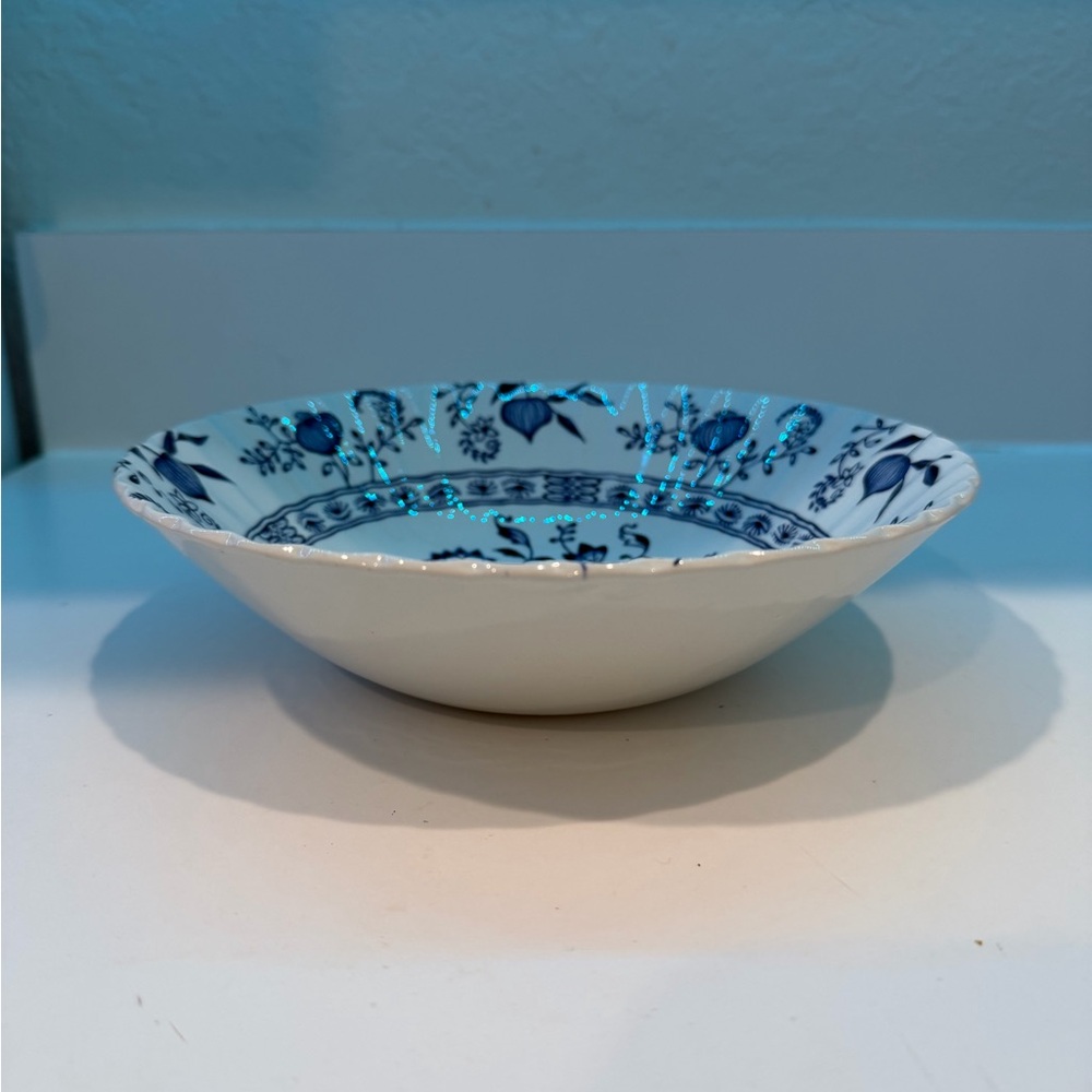 Blue and White Floral Ceramic Bowl